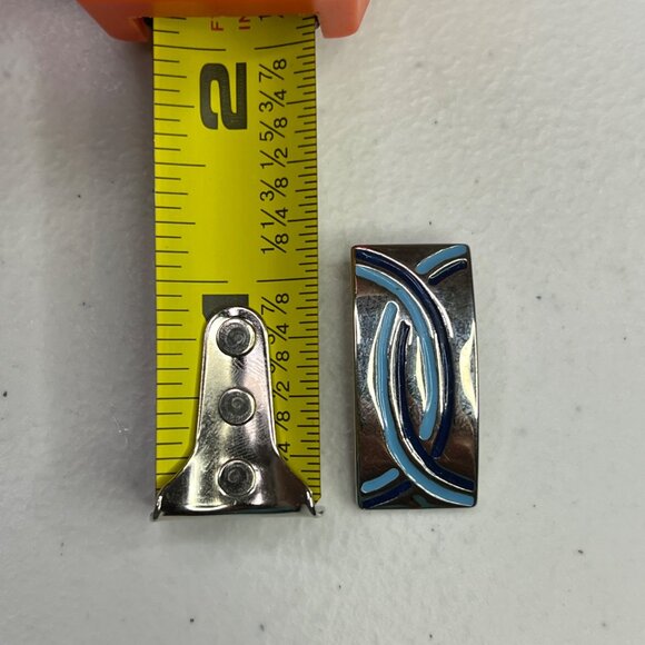 Silver-Tone Abstract Pendant With Blue Enamel Design - Picture 6 of 10